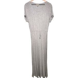 Style & Co Womens Large Maxi Dress Cinched Waist Scoop Neck Short Sleeve Gray